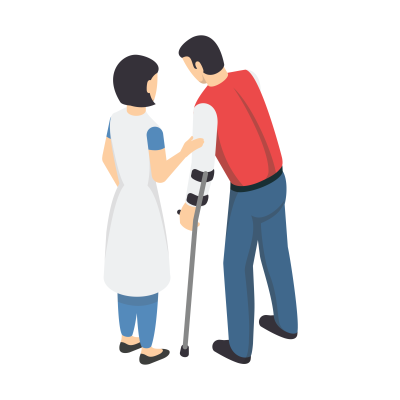 Illustratie van een man die orthopedische revalidatietraining krijgt