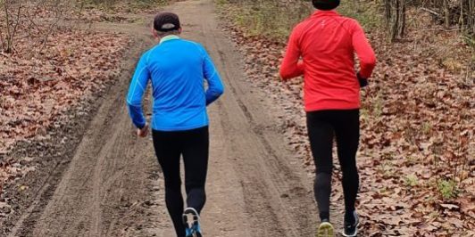 Scheenbeenklachten Hardlopers zonder scheenbeenklachten rennend door het bos